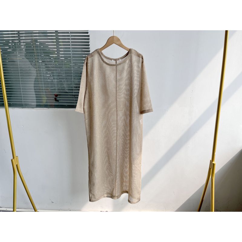 

Building 11a-1 Spring/Summer Hollow-out Perspective Outdoor Thin One piece Dress Women Loose Casual All-Match Small Sexy J25-3 Light brown F