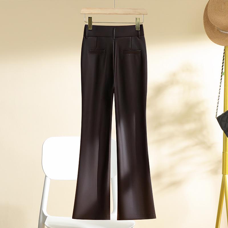 Women's High Waist Slimming PU Leather Flare Pants - Autumn/Winter 2024