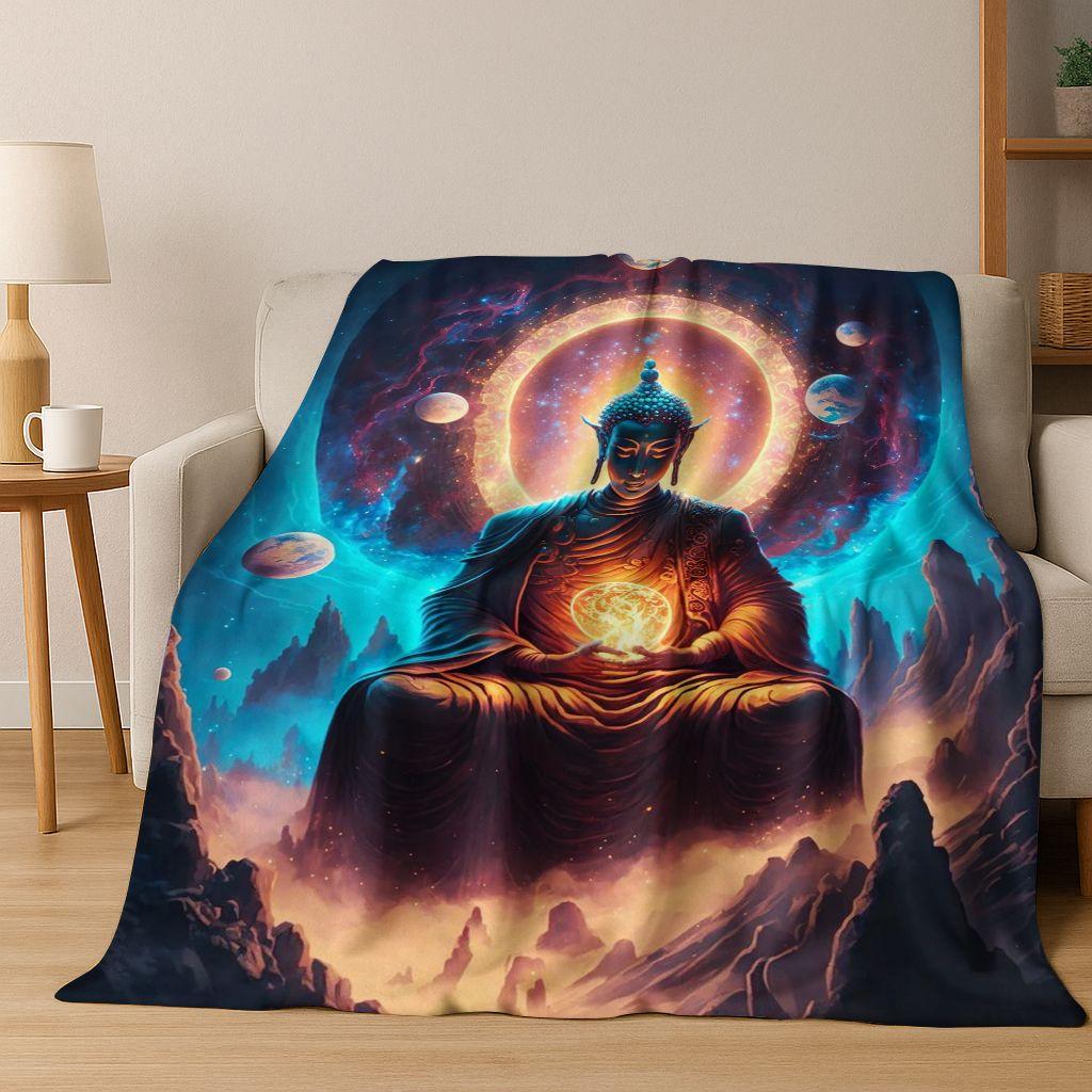Faith Solemn Buddha Sakyamuni Flower Flannel Blanket,Cozy Soft Throw Blanket for Home Bedroom Bed Sofa Picnic Cover Gift Kids