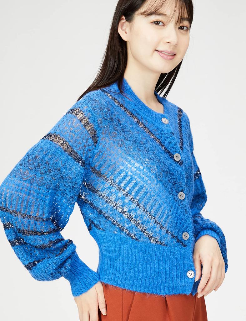 Lily Brown Mohair Jacquard Knit Top LWNT224101 BLU F Lamé Women's