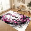 Floral Garden Theme Soft Crystal Velvet Rug Custom Name & Text Print Non Slip Floor Rug for Bedroom Living Room