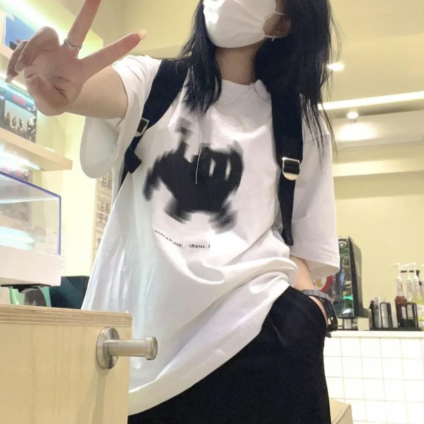 

summer casual oversized t shirt pure cotton short Sleeve T-shirts Women harajuku funny Cartoon print y2k tops female streetwear M