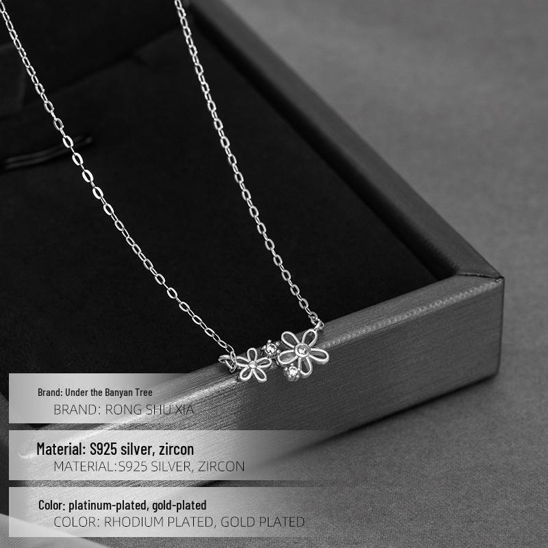 Banyan Tree S925 Silber Gänseblümchen Zirkonia Halskette - Schlichtes Nischendesign Schlüsselbeinkette