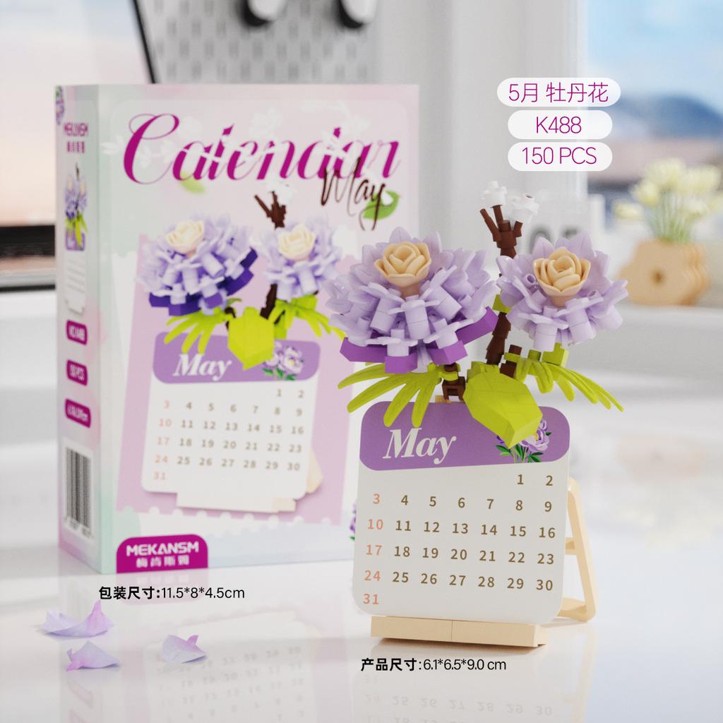Kreativer Kalender Blumen Bausteine Mikrosteine Lernspielzeug Für Kinder Geschenke Schreibtisch Dekoration
