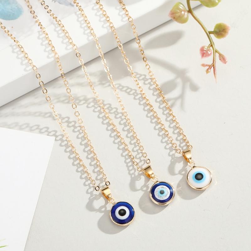 Trendy Demon Eye Necklace European and American Golden Chain Turkey Blue Eye Round Drop Shape Necklace for Women