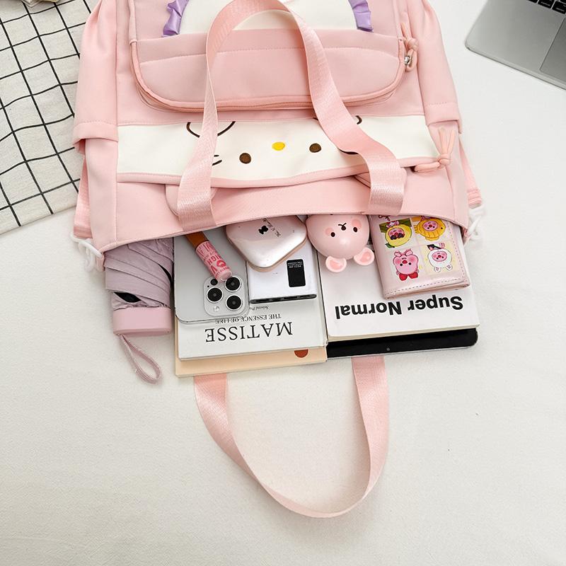Cartoon Cat Crossbody Bag College Style Large Capacity Shoulder Tote Bag Student Class Book Bag