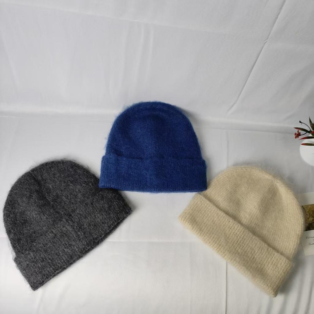 Selected High-quality Wool Blended Hat Couple Versatile Solid Color Simple Knitted Cashmere Wool Hat Winter Show Small Face
