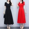Elegant V-Neck Summer Slimming Dress with Short Sleeves