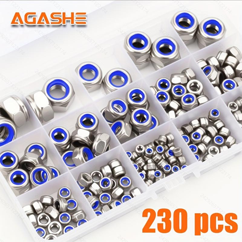 230pcs Steel Locknut Kit: Metric Nylon Insert Locknuts (M3-M12), Fully Threaded, for Bolts In Various Environments.