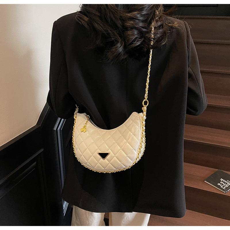 Rhombus Embroidery Thread Small Bag Women's New Popular Texture Chain Messenger Bag Hand Carry Mini Dumpling Bag