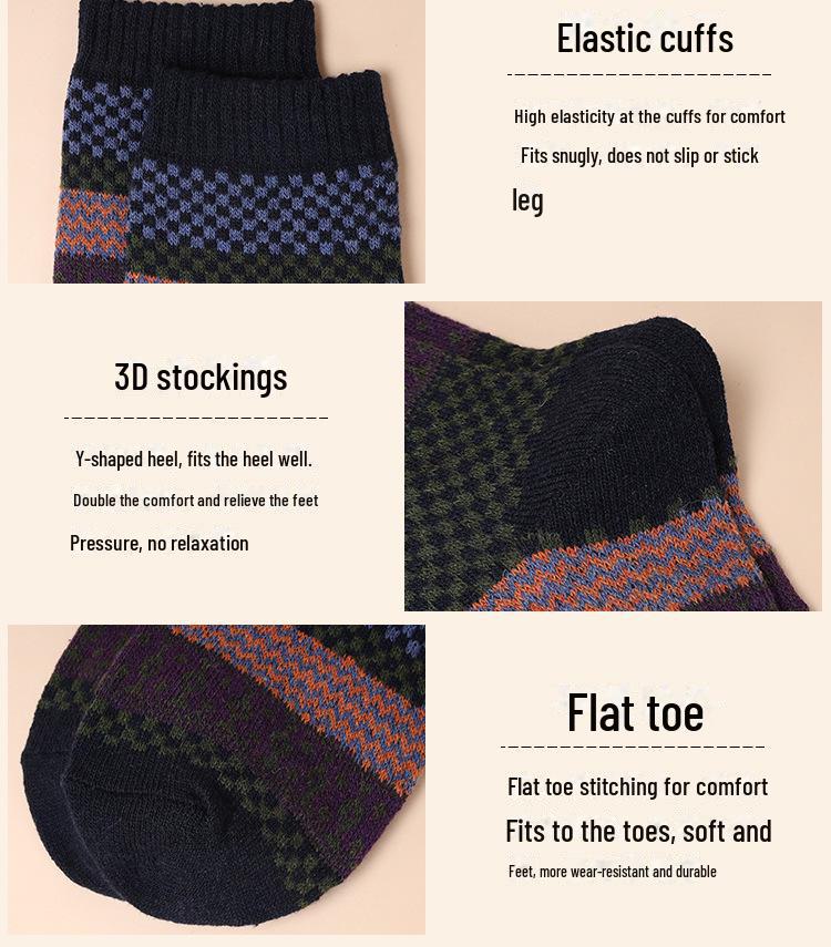 Șosete Groase Retro cu Totem Tribal pentru Bărbați - 5-10 Perechi, Tub Mediu, Călduroase pentru Toamnă/Iarnă.