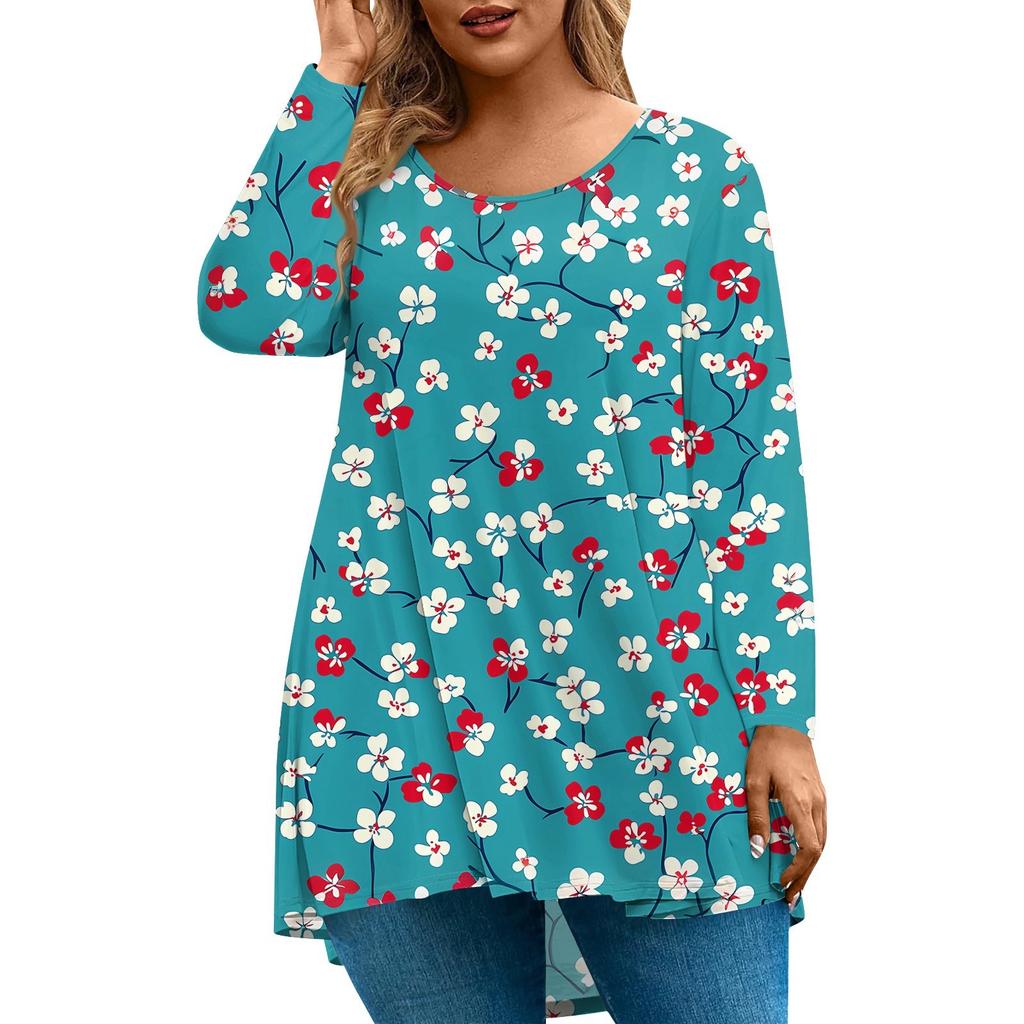 Dame Mote Stor Størrelse Rund Hals Langermet Casual Trykk Løs Pullover Topp