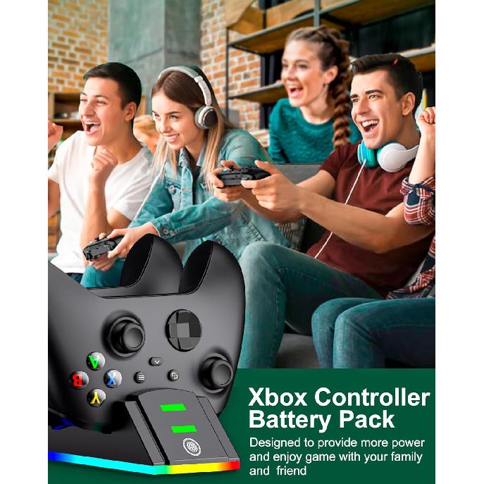 Xbox Controller Charger Station with 2 Packs 4320mWh Rechargeable Battery for Xbox Series X/S/One/Elite Controller, Dual Charging Dock with RGB