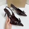 Elegant Butterfly-knot Women High Heels Shoes Pointed Toe Wedding Party Prom Slingbacks Patent Leather Female Dress Pumps