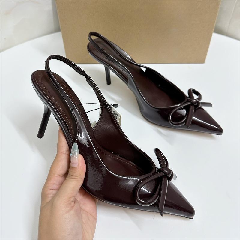 Elegant Butterfly-knot Women High Heels Shoes Pointed Toe Wedding Party Prom Slingbacks Patent Leather Female Dress Pumps