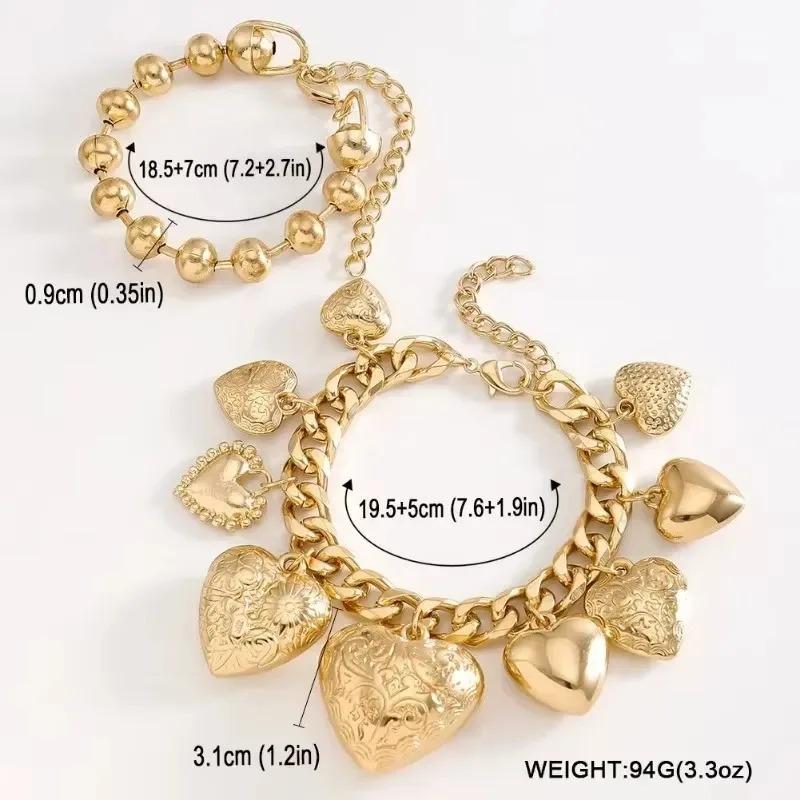 Retro Gold Tone Heart-Shaped Tassel Pendant Necklace Trendy Charm Statement Jewelry for Women
