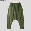 INCERUN Men Elastic Waist Splicing Casual Long Drop-crotch Pants Trousers