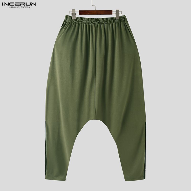 INCERUN Men Elastic Waist Splicing Casual Long Drop-crotch Pants Trousers