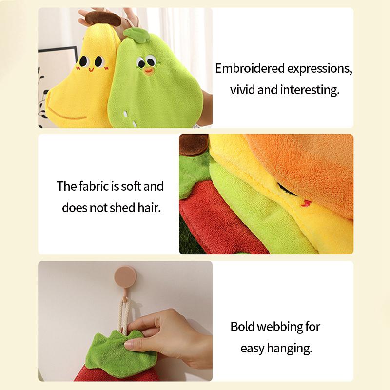 Double-thickness Hand Towel Kawaii Fruit Shape Hanging Towels Absorbent Hand Towels for Bathroom Kitchen Children's Towel