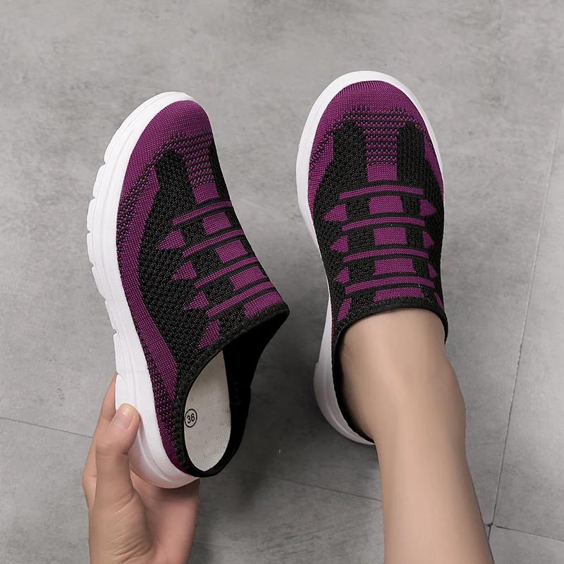 Fashion Lightweight Round Toe Slippers for Women Mules Flats Soft House Slippers Female Slides Black Mesh Lazy Shoes Zapatillas De Mujer
