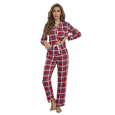 Women's Pajamas Autumn and Winter Christmas Red Plaid Cardigan Long-sleeved Homewear Set