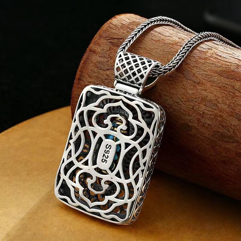 Retro High-End Zehntausend Buddhas Chaozong Türkis Drehbar Dzi-Perlen Anhänger Taotie Nationaler Trend
