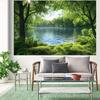 2D Summer Nature Tapestry Peaceful Lake View with Lush Forest Wall Decor