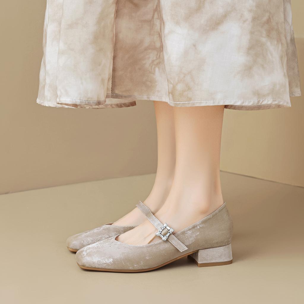Square Head Mary Jane Shoes Women's Chinese Style Chinese Retro Light Mouth One-word Thick Heel Single Shoes