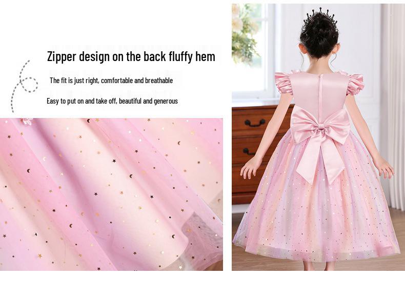 Children's Summer Sequin Princess Dress with Puffy Mesh Skirt - Flower Girl & Wedding Attire