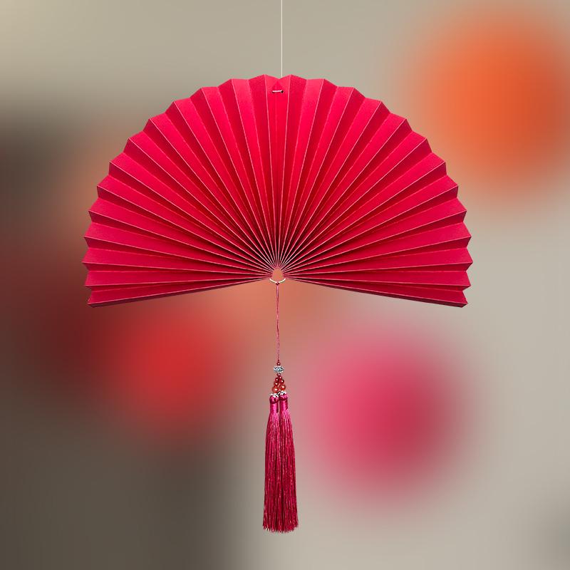 Wedding Décor Set: Honeycomb Balls, Folding Fans & Double Happiness Pendants for Groom's Room