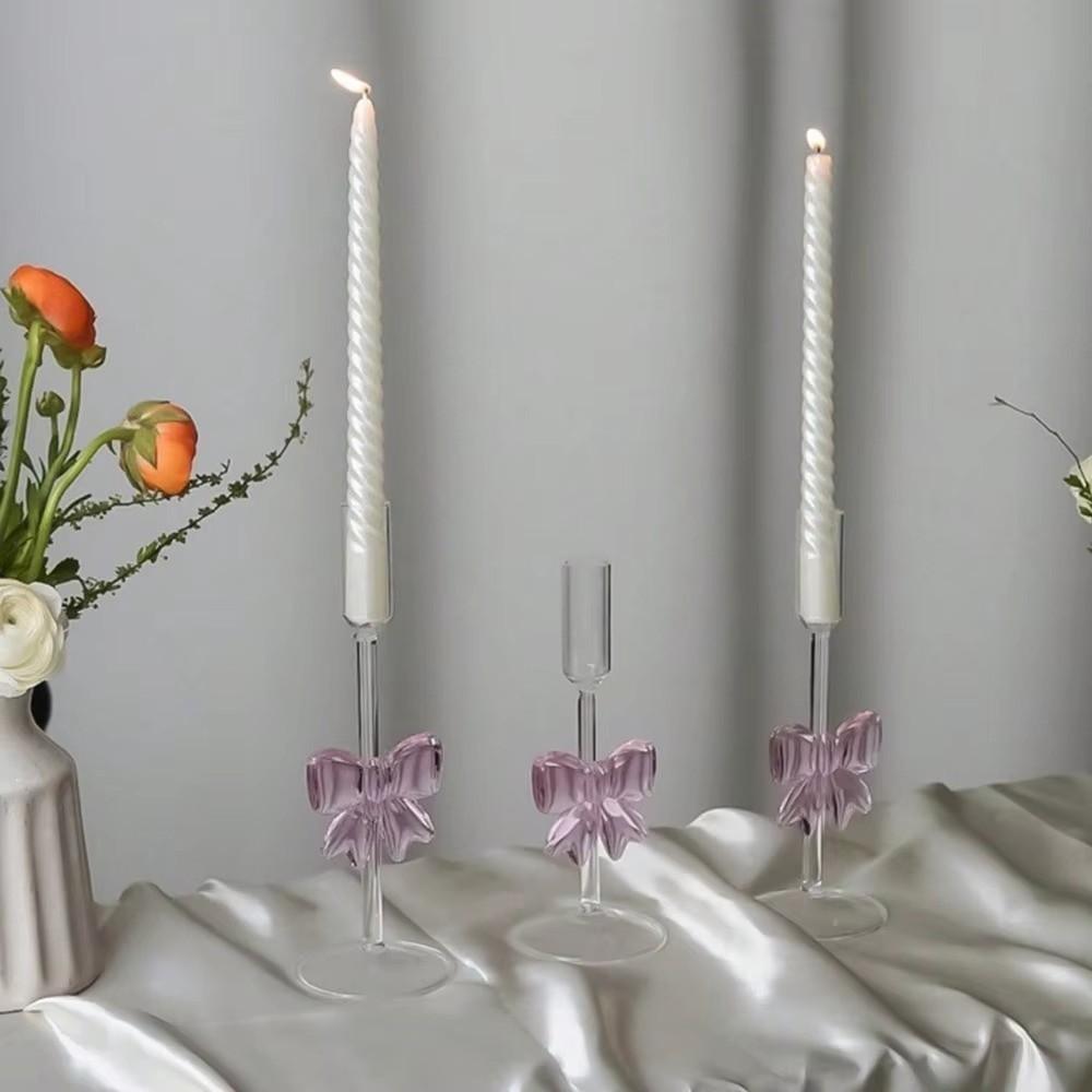 Clear Bow Candle Holder Party Decor Tall Glass Candlestick Holder Table Decoration Party Supplies Candlelight Dinner Props