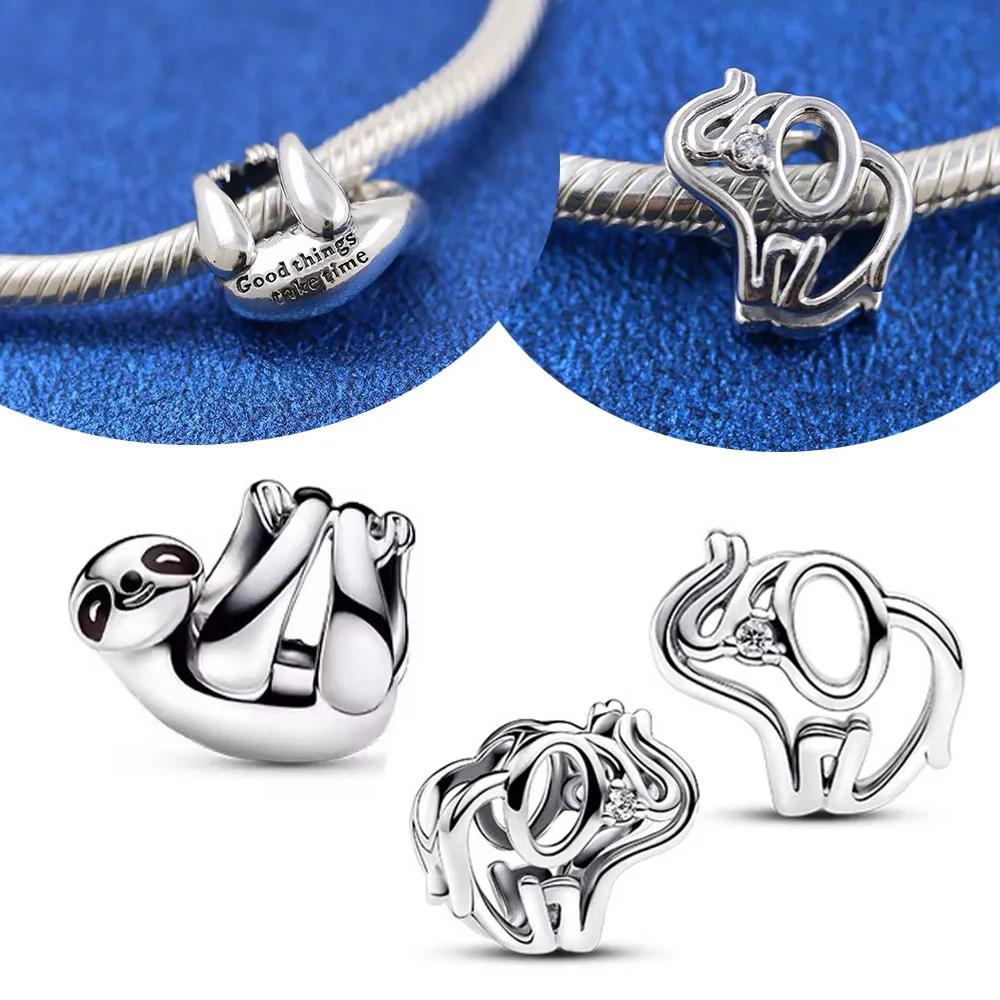 Copperopenwork Elephant Hanging Sloth Charms Beads Fit Pandora Bracelet For Women Diy Fine Jewelry Making