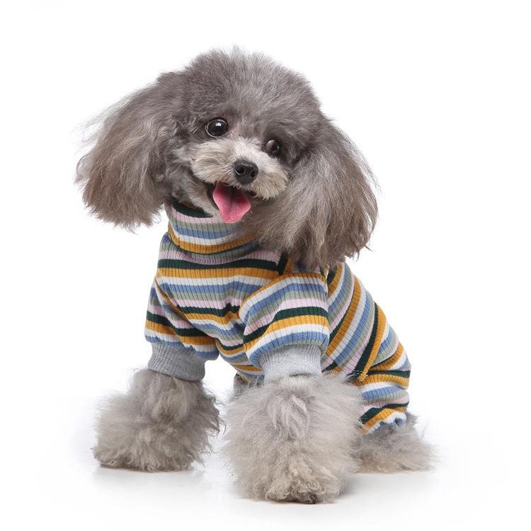 Roupas para animais de estimação roupas para casa listrado roupas para cães pijamas de gola alta roupas para cães de estimação roupas de quatro patas