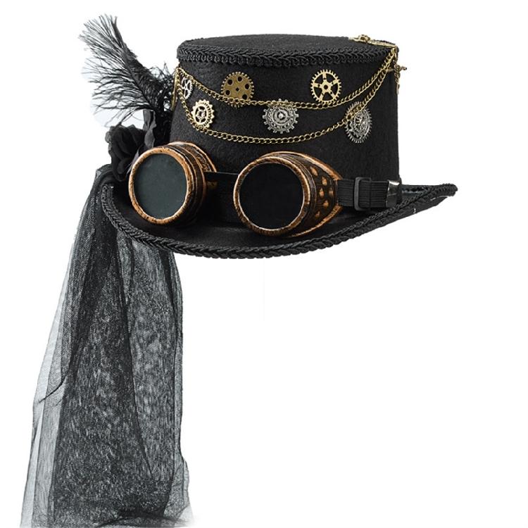 Steampunk Hat With Dark Series Flower and Veil Design For Theater Stage Performances Halloween Party Gathering Headwear
