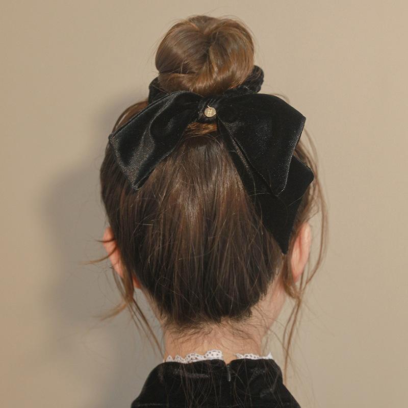 Coleteros de Terciopelo Vintage Coreanos con Lazo para Mujer, Cuerda para el Pelo con Nudo Sólido, Cinta Elástica para Cola de Caballo, Accesorios para el Cabello para Mujer, Bandas para el Cabello