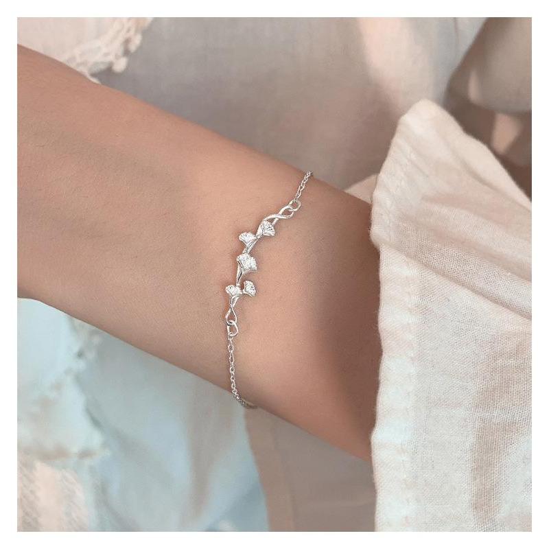 S925 Silver Leaf Bracelet for Women Fresh Ginkgo Biloba Charm Bracelet Silver 925 Jewelry Pulseras Mujer Bangles