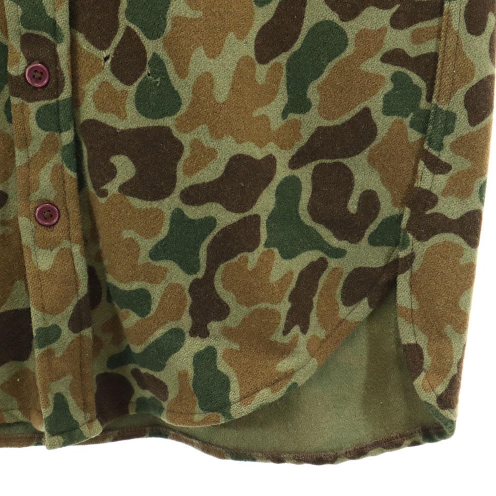 VINTAGE 70s 80s Made in USA Camouflage Pattern Long sleeve Wool shirt Men's Used