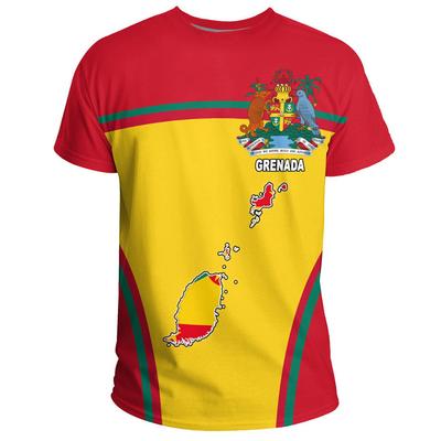 Grenada Flagge Grafik T-Shirt für Herren 3D-gedrucktes Wappen T-Shirt Sportbekleidung Rundhalsausschnitt Kurze Ärmel Freizeit-T-Shirts
