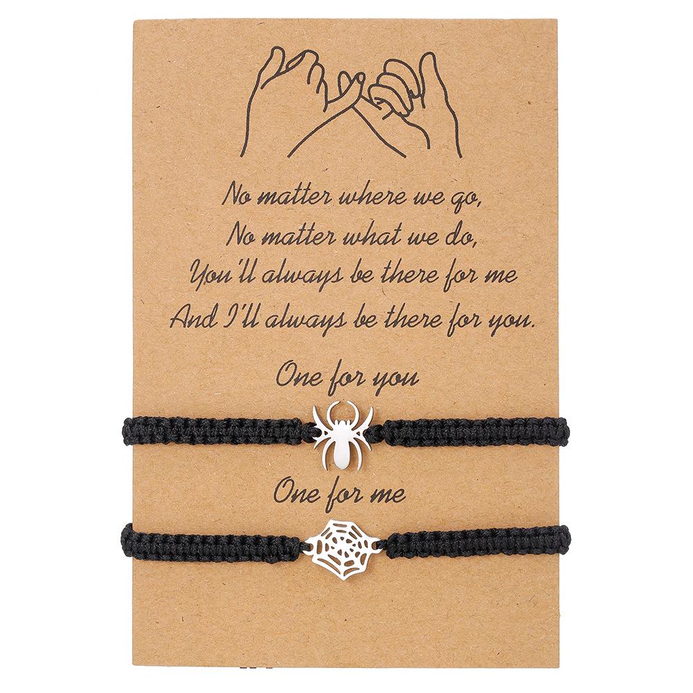 Bracciale Ragno in Acciaio Inossidabile: Braccialetto dell'amicizia intrecciato di Halloween Bianco e Nero