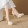 721-3 Black Patent Leather 12cm Stiletto Heels, Pointed Toe, Waterproof Platform, Fashionable Nightclub/Work Shoes for Women.