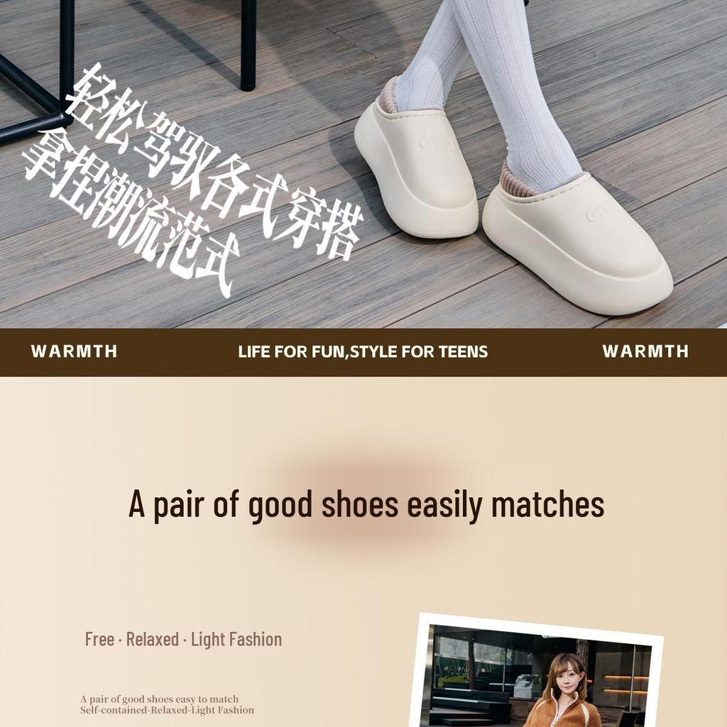 Waterproof EVA Thickened Slippers for Women, Winter 2025 – Cozy Indoor/Outdoor Cotton Shoes with Enclosed Heel & Thick Sole