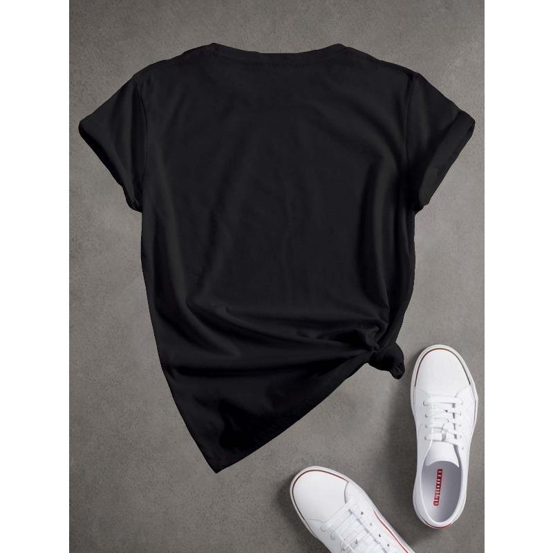 Women's Short Sleeve Crew Neck T-Shirt - Minimalist Letter & Geometric Print Blouse-Compatible Basic Top | Machine Washable Casual