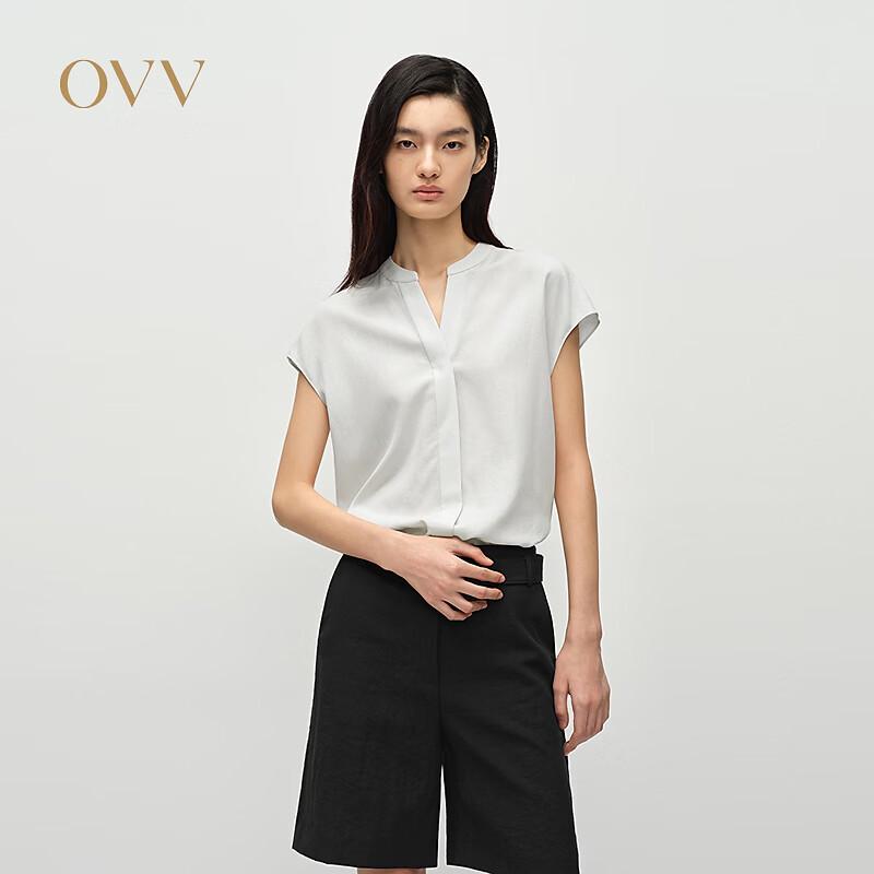 OVV Women s Easy-Care Short Sleeve Stand-Up Collar Casual Shirt M