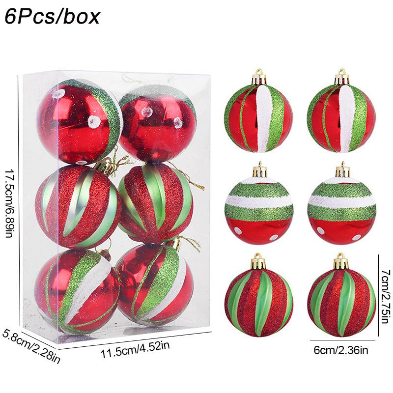 6Pcs 6cm Red Green Christmas Balls Ornament Xmas Tree Hanging Pendants 2025 Christmas Decoration For Home New Year Party Gifts