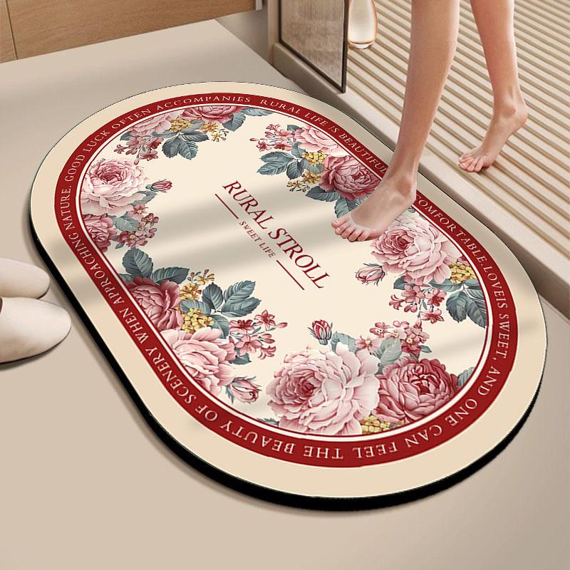 Thickened diatom mud floor mat festive flower toilet bathroom door absorbent mat entry door foot pad red carpet