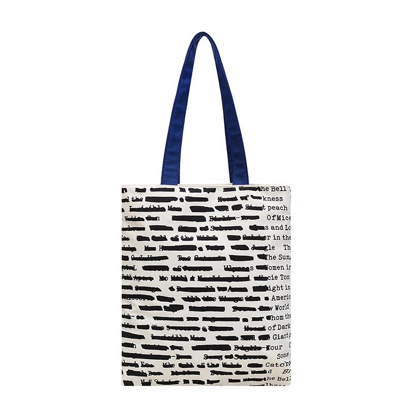 Bottom-free side full version text pattern printing super soft canvas tote bag shoulder messenger bag
