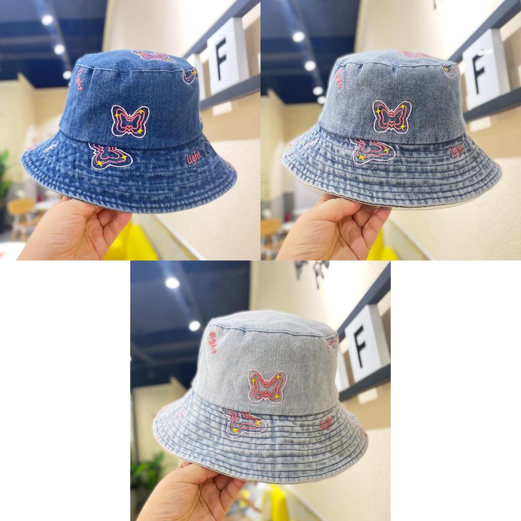 Denim Trendy Butterfly Fisherman Hat Women Sun Protection Basin Autumn Spring