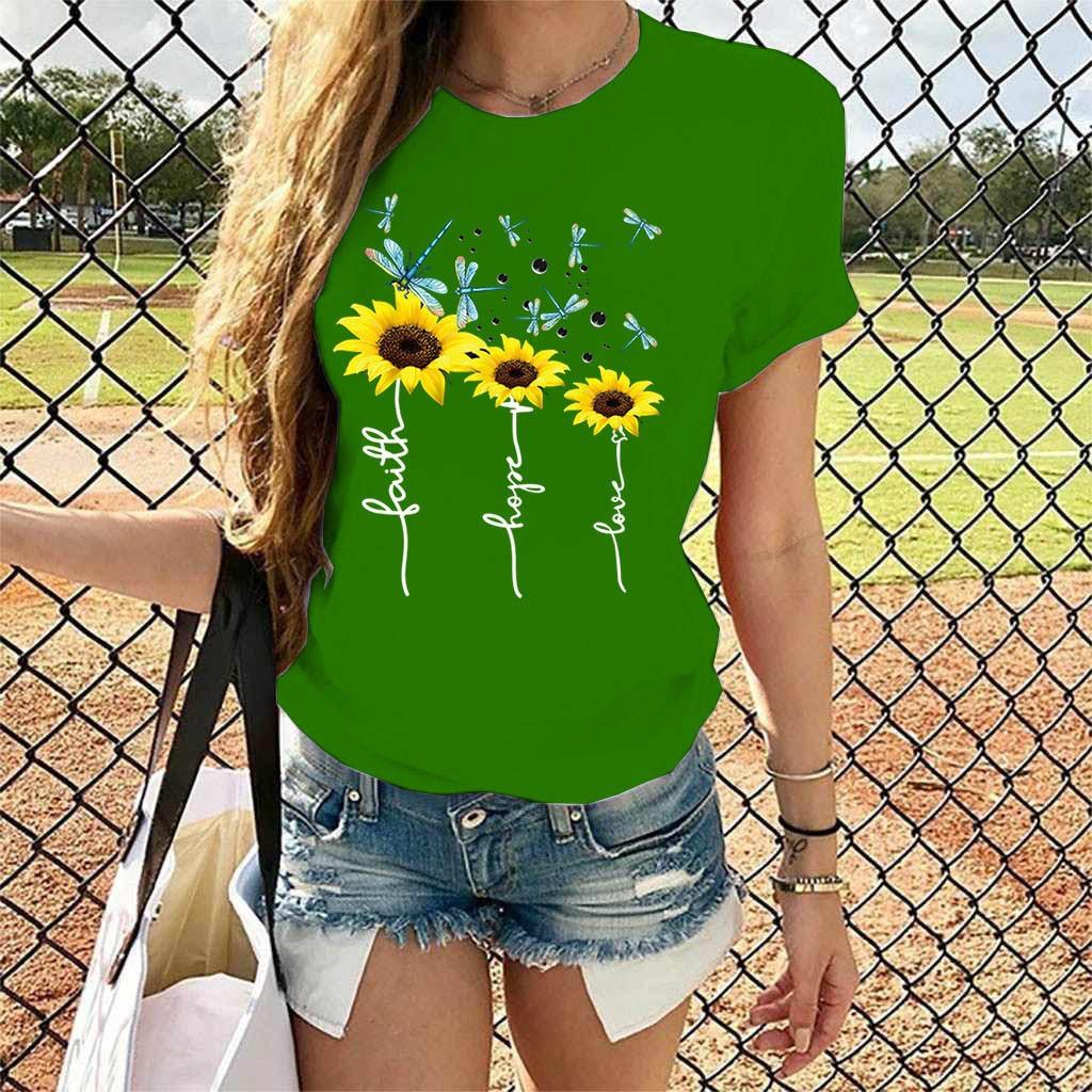 Hope Faith Love Sunflower 3D Printed Women's Short Sleeve Round Neck Summer T-shirt