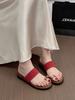 Sheepskin version~ Genuine leather thick bottom height increase 4CM one-word with set toe slippers women wear beach casual cool slippers