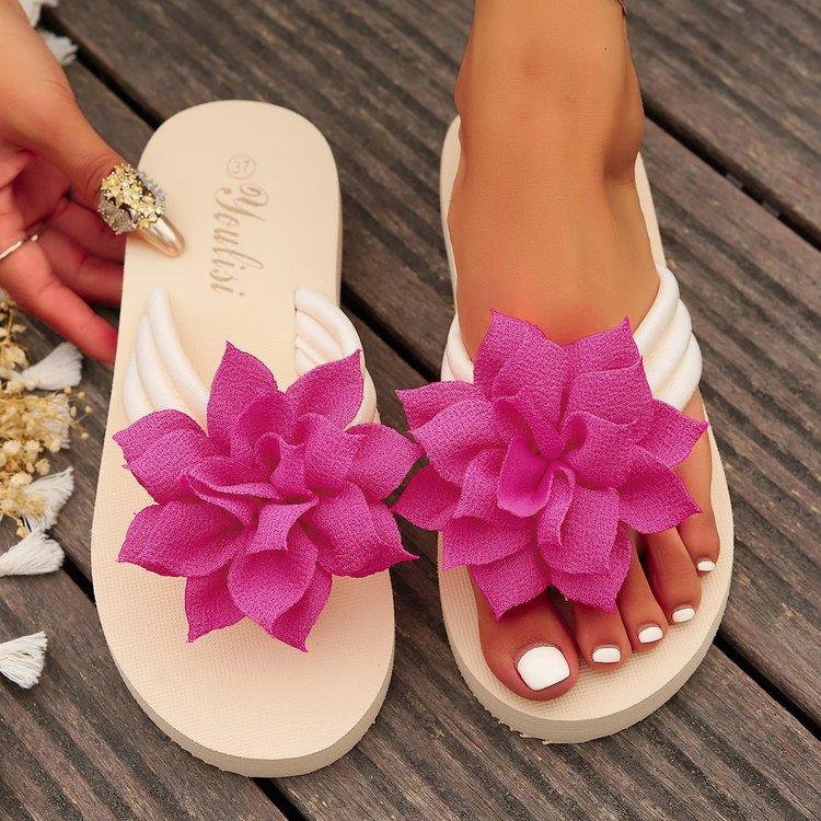 Fashion 2025 Fashion Flower Decor Flip Flops Women Summer Beach Non Slip Platform Slippers Woman Lightweight Flat Heels Clip Toe Sandals